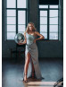 Asymmetrical Satin Glitter Split Maxi Party Dress